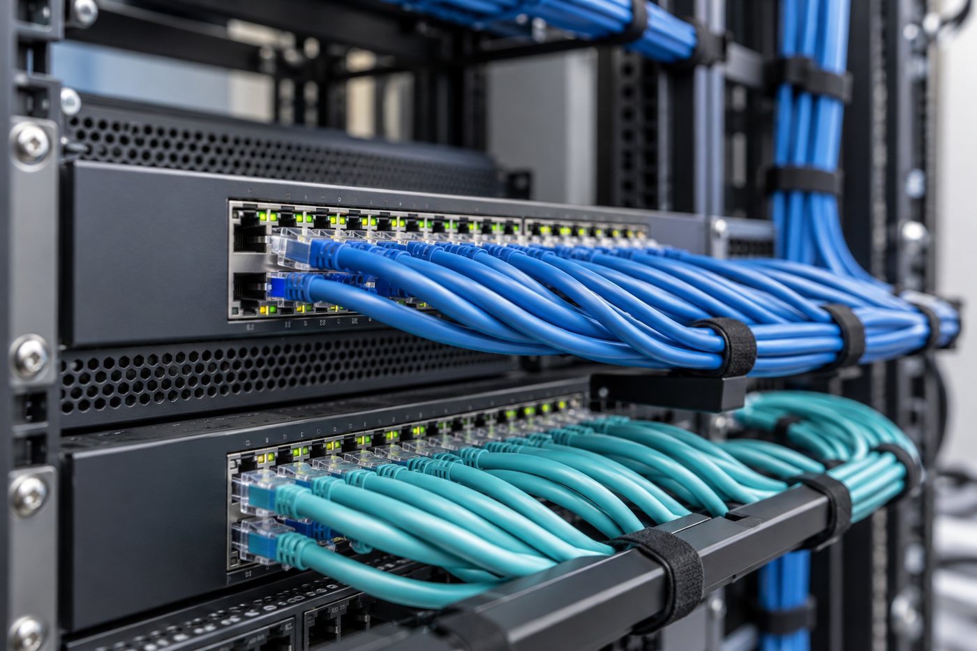Illustrative network switch with organized Ethernet cabling